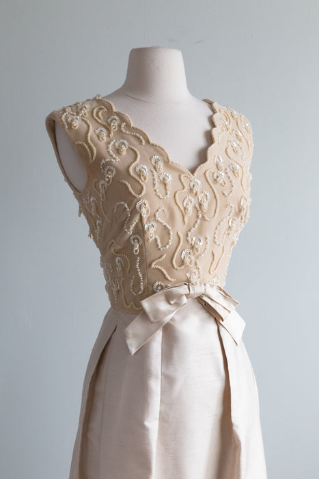 Elegant 1960's Dynasty Beaded Silk & Velvet Evening Gown / SM