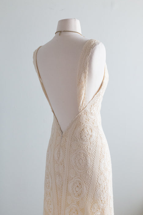 Vintage Style Crochet Lace Wedding Gown By Yolan Cris / Small