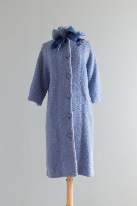 Cozy Chic 1960's Light Blue Mohair & Silk Spring Sweater Coat / Medium