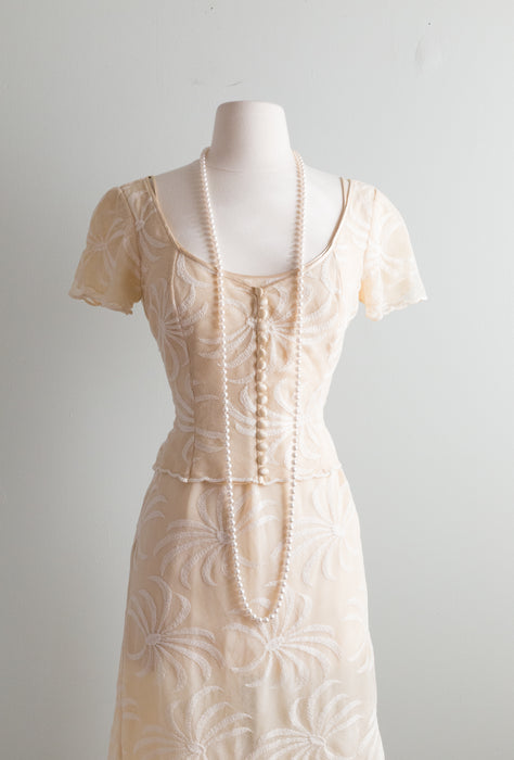 Delicate 1980's Silk and Lace Chemise Set By Peggy Jennings / SM