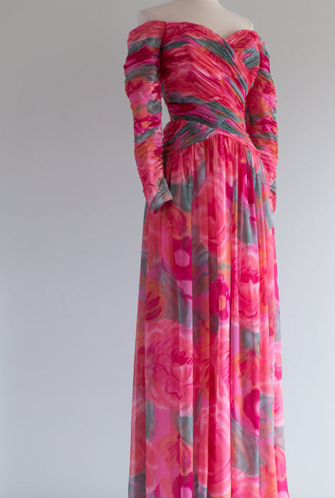 Fabulous Vintage Victor Costa Floral Chiffon Gown / Medium