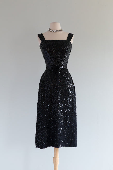 The Ultimate Late 1940's Liquid Black Sequin Cocktail Dress By Frank Starr / SM