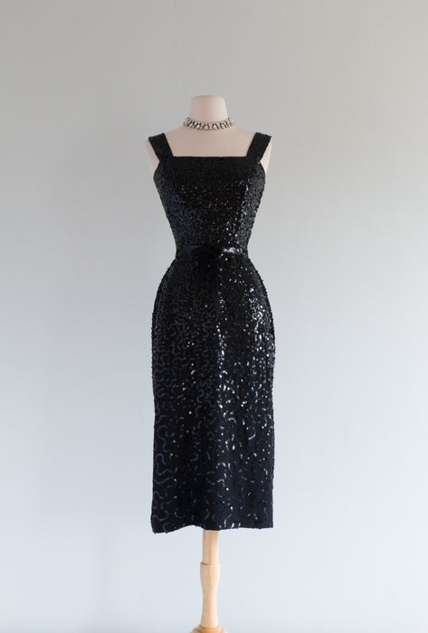 The Ultimate Late 1940's Liquid Black Sequin Cocktail Dress By Frank Starr / SM