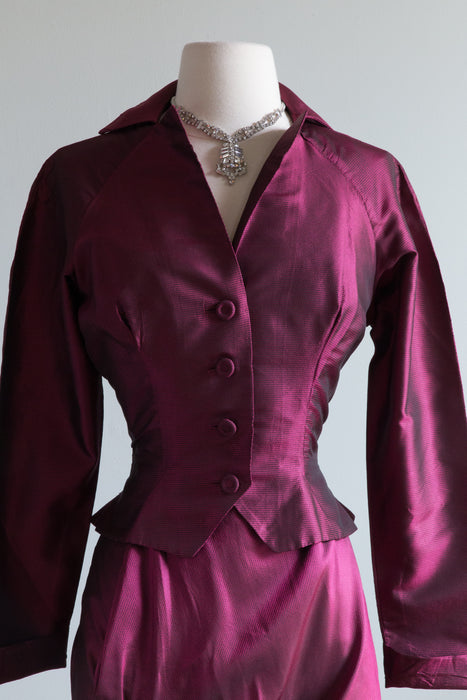 Wicked 1950's Ceil Chapman Silk Cocktail Dress & Jacket / Small
