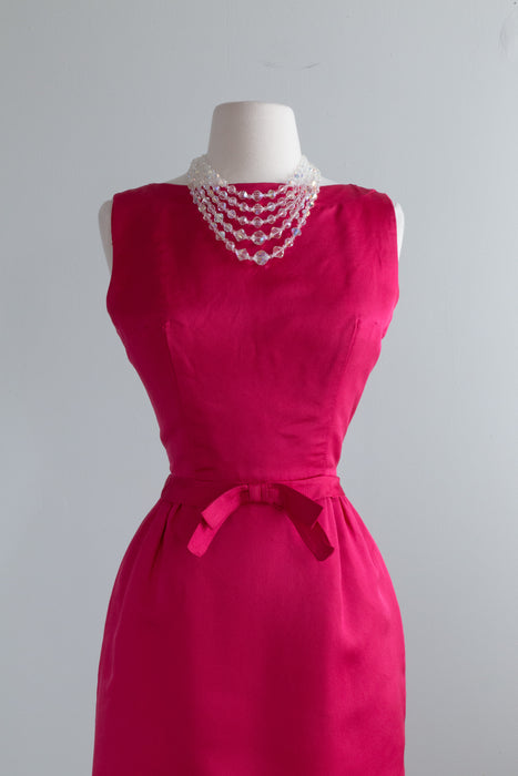 Darling 1960's Hot Pink Silk Cocktail Dress From Bedell's / Small