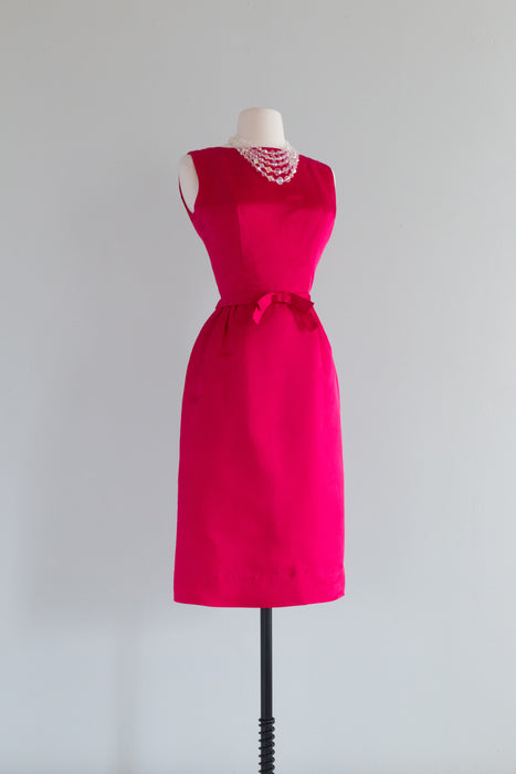 Darling 1960's Hot Pink Silk Cocktail Dress From Bedell's / Small