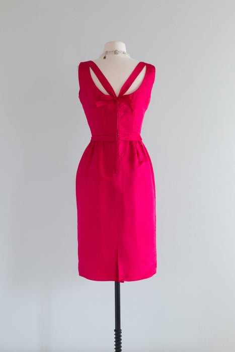 Darling 1960's Hot Pink Silk Cocktail Dress From Bedell's / Small