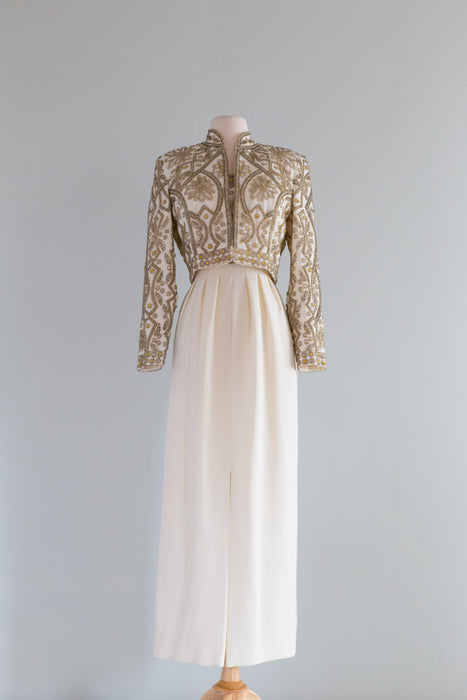 Decadent Late 1970's Beaded Evening Dress With Matching Jacket / Small