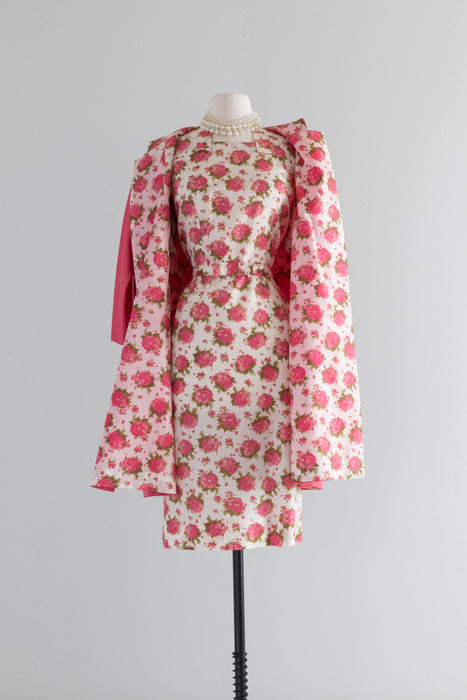 Fabulous 1950's Rose Print Dress & Jacket Set / M