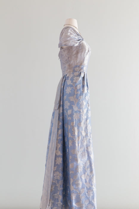 Exquisite 1950's Couture Evening Gown Of Antique Sari Silk / Medium