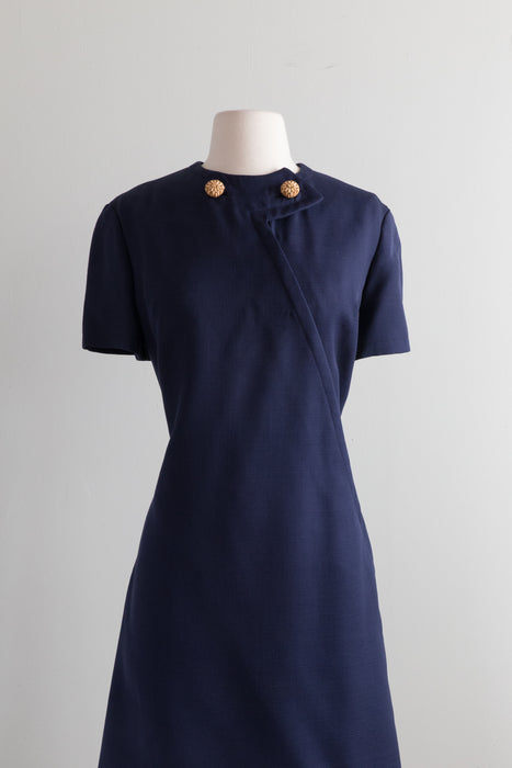Impeccable 1960's BILL BLASS Navy Blue Day Dress / ML