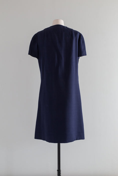Impeccable 1960's BILL BLASS Navy Blue Day Dress / ML