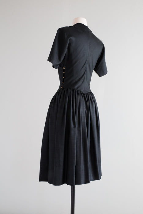 Rare 1950's Claire McCardell Black Silk Pop Over Dress With Rivets / Small