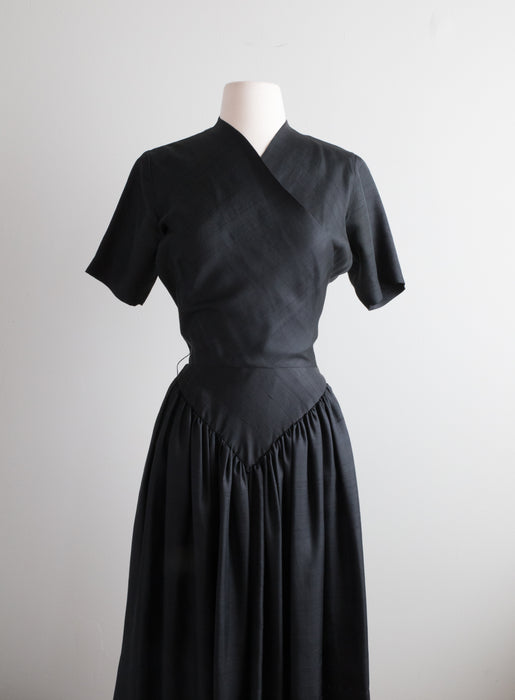 Rare 1950's Claire McCardell Black Silk Pop Over Dress With Rivets / Small