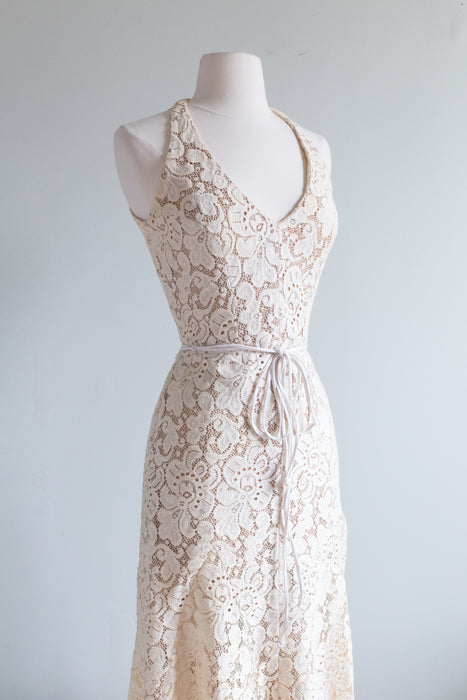 Vintage Pat Sandler 1970's Cotton Lace Wedding Dress / Small
