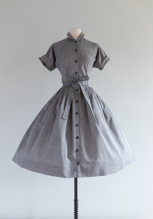 1950's Claire McCardell Classic Grey Cotton Day Dress / Small Xtabay Vintage 1950's Claire McCardell Classic Grey Cotton Day Dress / Small Xtabay Vintage