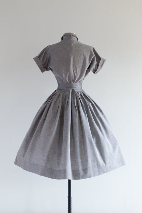 1950's Claire McCardell Classic Grey Cotton Day Dress / Small