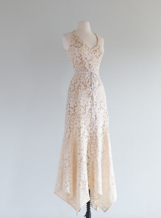 Vintage Pat Sandler 1970's Cotton Lace Wedding Dress / Small