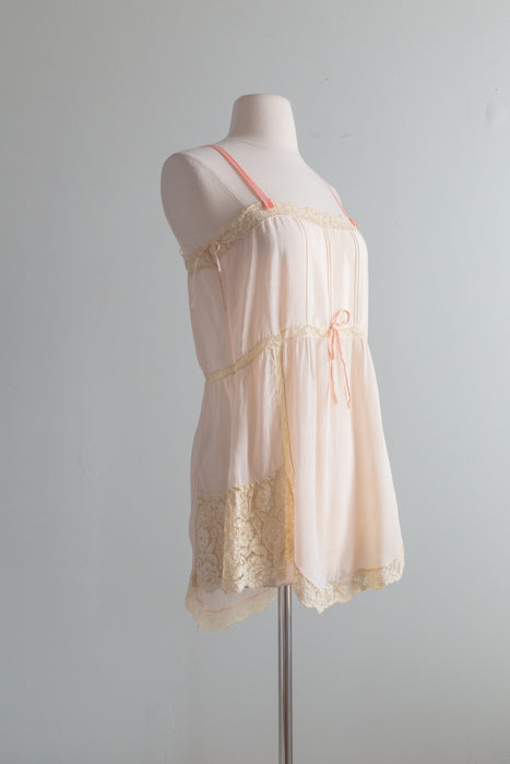 Beautiful 1920's Blush Silk Slip / Small