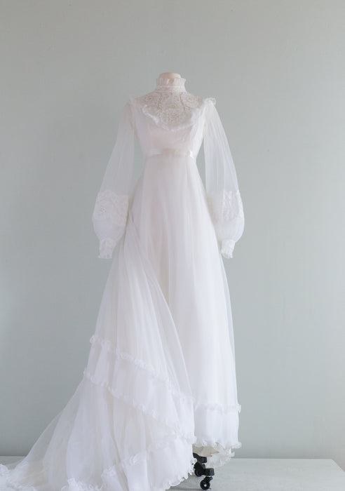 Dreamy 1970's Bridal Originals Wedding Gown With Lace Appliques / Small