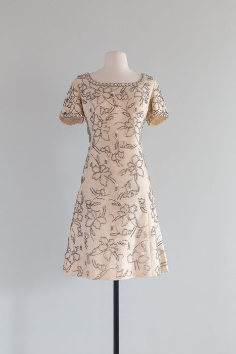 Stunning 1960's Beaded Silk Cocktail Dress / ML