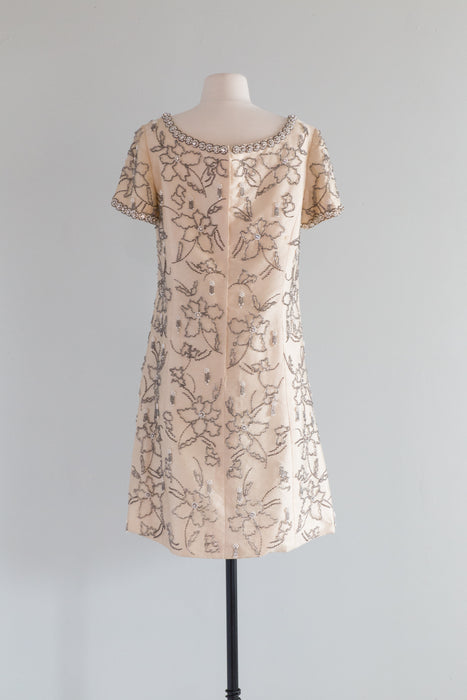 Stunning 1960's Beaded Silk Cocktail Dress / ML