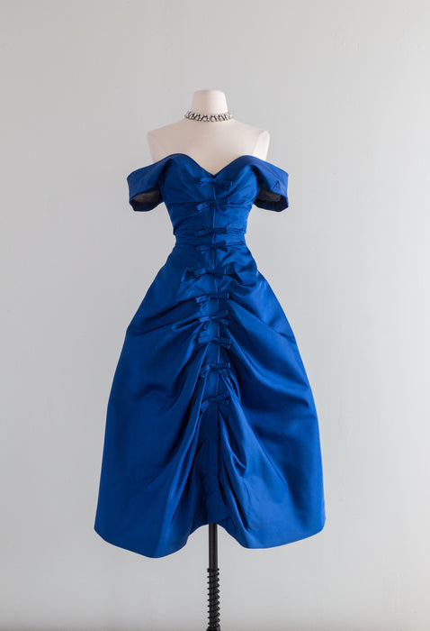 Spectacular 1950's Royal Blue Silk Couture Cocktail Dress / Small