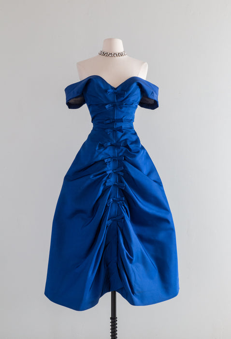 Spectacular 1950's Royal Blue Silk Couture Cocktail Dress / Small