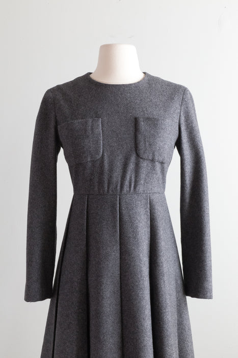 Sale Rare 1960's Jean Patou Grey Melton Wool Mod Dress / Small