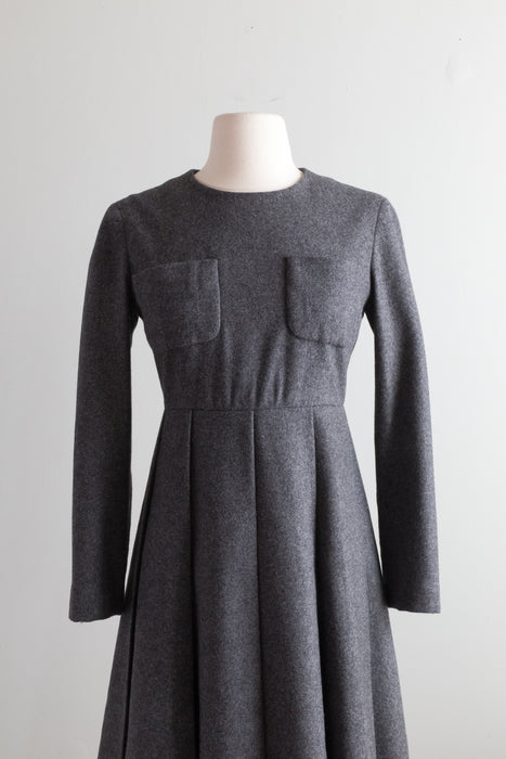 Rare 1960's Jean Patou Grey Melton Wool Mod Dress / Small