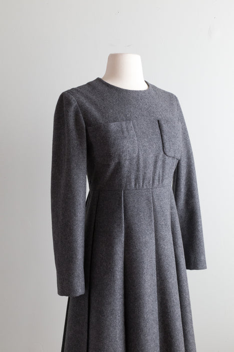 Rare 1960's Jean Patou Grey Melton Wool Mod Dress / Small