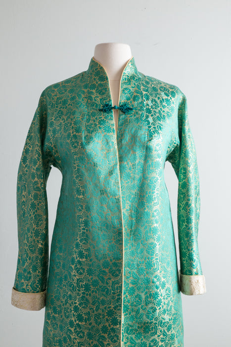 Fabulous 1960's Fully Reversible Silk Chinese Jacket Green & Gold / M