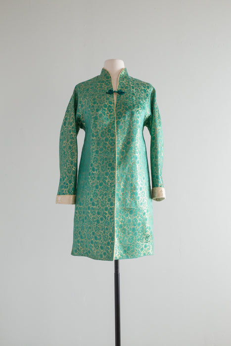 Fabulous 1960's Fully Reversible Silk Chinese Jacket Green & Gold / M
