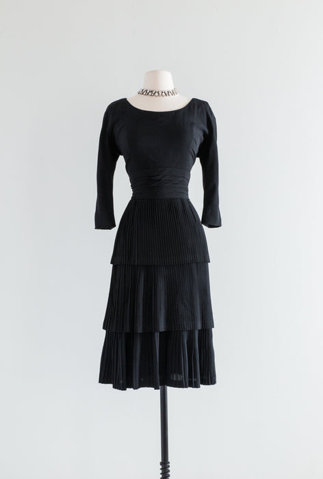 Elegant 1950's Finely Pleated Evening Dress By Larry Aldrich / Medium