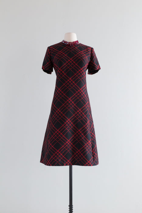 Chic 1960's Mod Black & Red Silk Dress Set From I Magnin  / ML