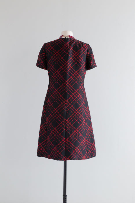 Chic 1960's Mod Black & Red Silk Dress Set From I Magnin  / ML
