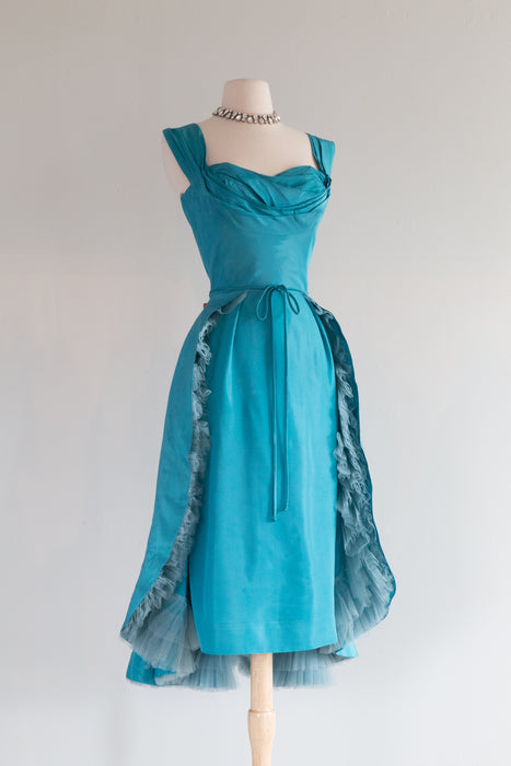 Stunning 1950's Ceil Chapman Cocktail Dress in Cerulean Blue / Small