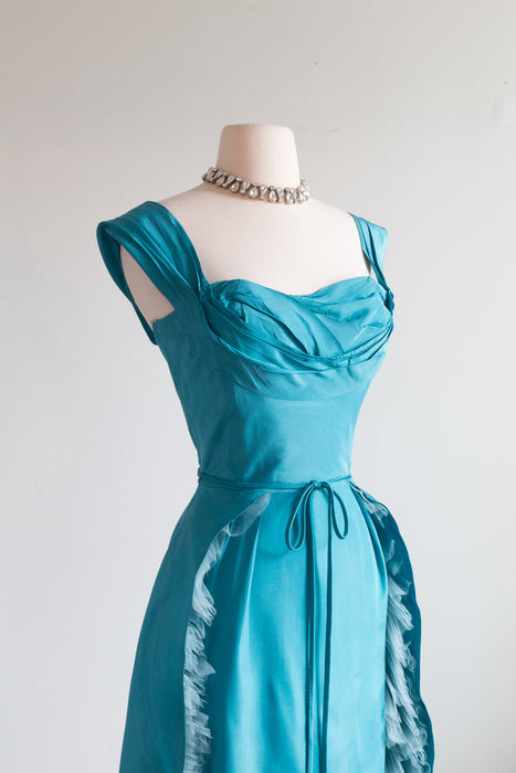 Stunning 1950's Ceil Chapman Cocktail Dress in Cerulean Blue / Small