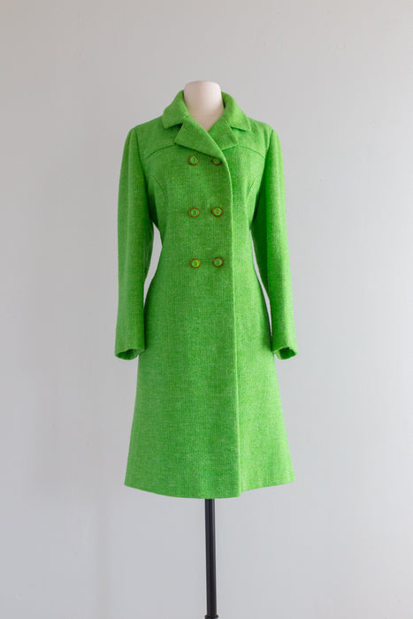 Fab 1960's Key Lime Green Spring Wool Coat By Bromleigh / Medium
