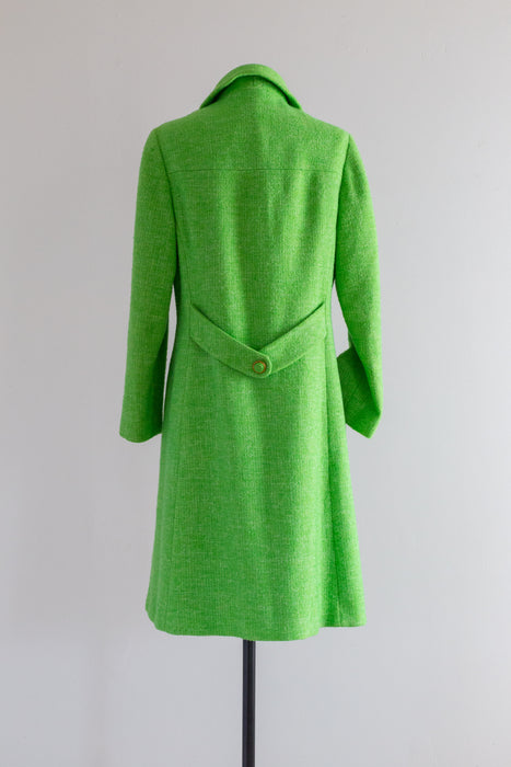 Fab 1960's Key Lime Green Spring Wool Coat By Bromleigh / Medium