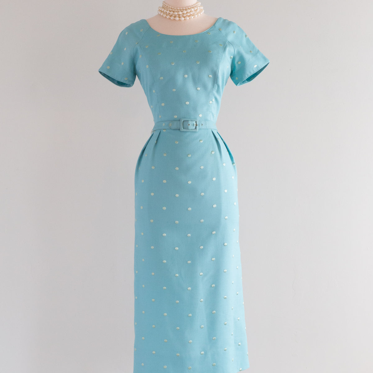Vintage 1950's Robin's Egg Blue Polka Dot Wiggle Dress / ML – Xtabay Vintage Vintage 1950's Robin's Egg Blue Polka Dot Wiggle Dress / ML – Xtabay Vintage