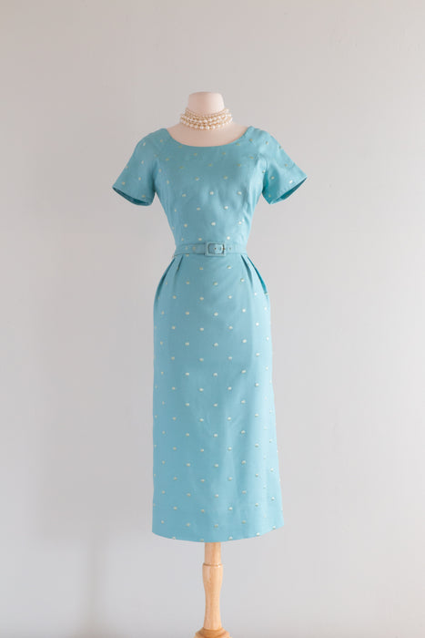 Vintage 1950's Robin's Egg Blue Polka Dot Wiggle Dress / ML Xtabay Vintage Vintage 1950's Robin's Egg Blue Polka Dot Wiggle Dress / ML Xtabay Vintage
