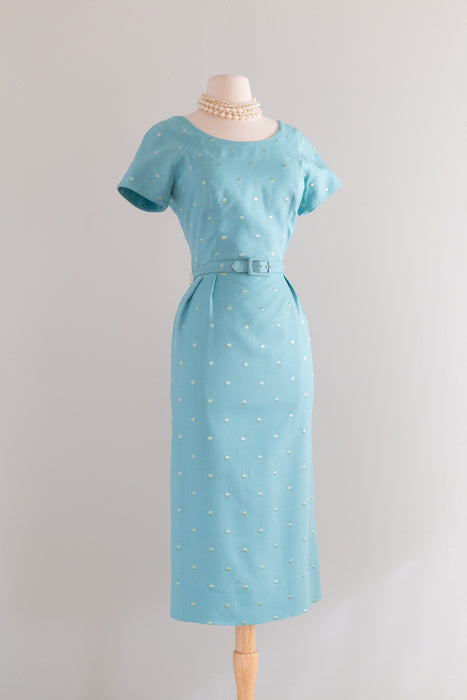 Vintage 1950's Robin's Egg Blue Polka Dot Wiggle Dress / ML Xtabay Vintage Vintage 1950's Robin's Egg Blue Polka Dot Wiggle Dress / ML Xtabay Vintage