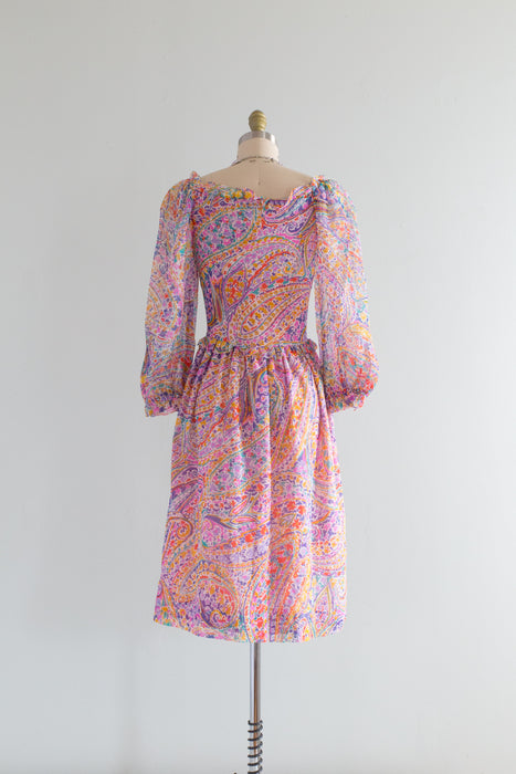 Fabulous 1970's Spring Floral Cotton Voile Dress / Small