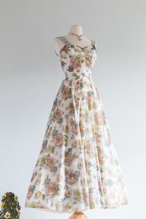 The Prettiest Floral Evening Dress From The 1950's / Small