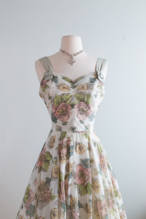 The Prettiest Floral Evening Dress From The 1950's / Small