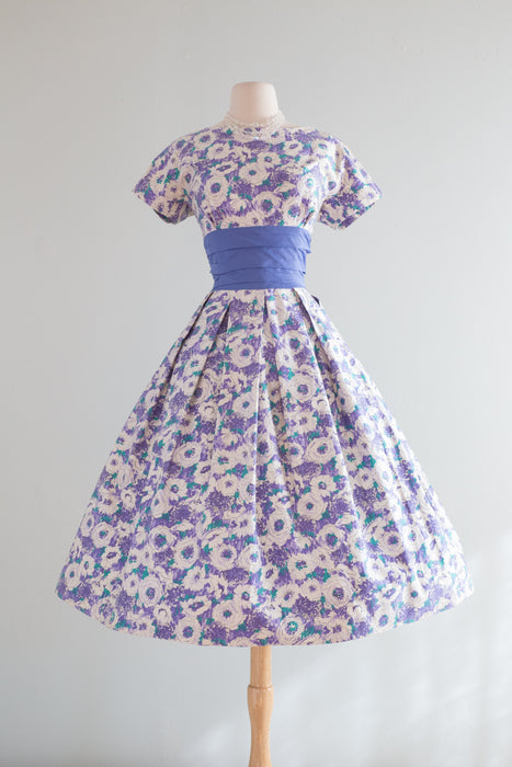 Classic 1950's Jonathan Logan Polished Cotton Floral Print Dress / Medium