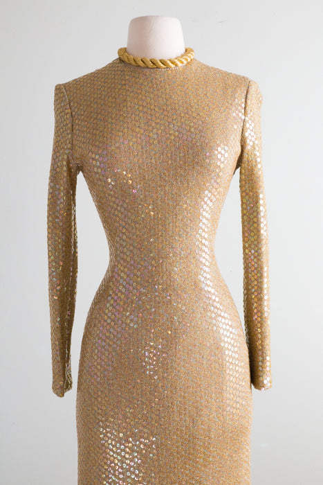 Fabulous 1970's Gold Iridescent Sequined Evening Gown by Leo Narducci / SM