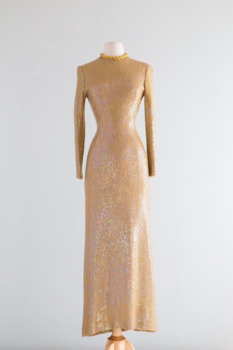 Fabulous 1970's Gold Iridescent Sequined Evening Gown by Leo Narducci / SM