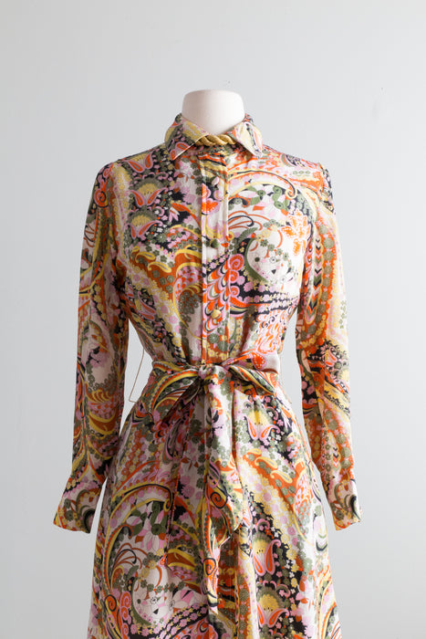 Fabulous Late 1960's Silk Shirtwaist Dress / Medium